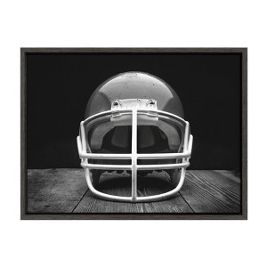 18" x 24" Sylvie Vintage Football Helmet Framed Canvas By Shawn St. Peter Gray - DesignOvation - 1 of 4