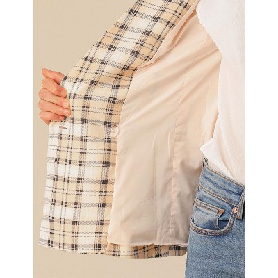 INSPIRE CHIC Women's Notched Lapel Double Breasted Plaid Formal Blazer Apricot X-Large — фото 5