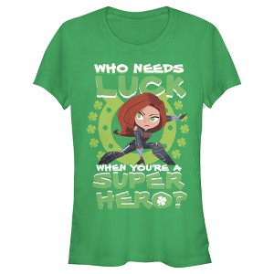 Juniors Womens Marvel St. Patrick's Day Black Widow Who Needs Luck T-Shirt - 1 of 4