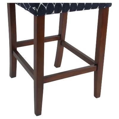 Mid-Tone Walnut Wood Barstool in Textured Navy - 24" Height