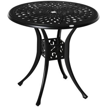 Outsunny 30" Round Patio Dining Table with Umbrella Hole, Antique Cast Aluminum Outdoor Bistro Table, Black