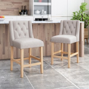 Counter Height Bar Stools Set Of 2,Fabric Tufted Wingback Kitchen Chairs,Armless Seat Height Dining Chairs With Wood Legs Footrest-Cuddlewood - 1 of 4