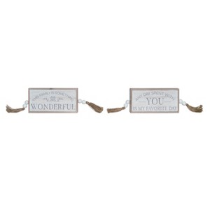 Transpac Wood Rustic Tassel Block Decor Set of 2 Spring Home Decorations - 1 of 1