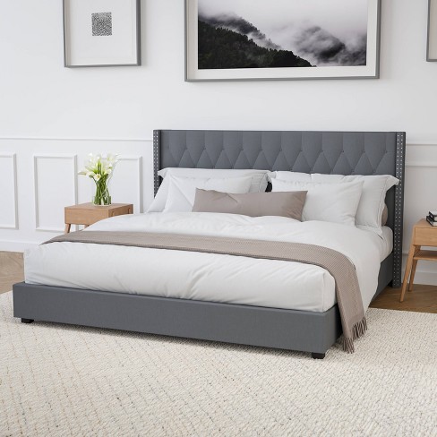 King Upholstered Platform Bed With, Gray Upholstered Tufted King Bed