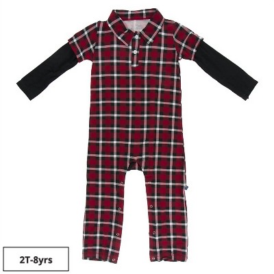 Boy's Baby Pants Long Sleeve Plaid Polo Romper - KICKEE