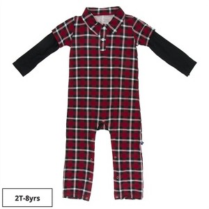 Boy's Baby Pants Long Sleeve Plaid Polo Romper - KICKEE - 1 of 1