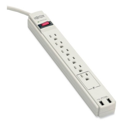 Tripp Lite Protect It! Surge Protector, 6 AC Outlets/2 USB Ports, 6 ft Cord, 990 J, Cool Gray