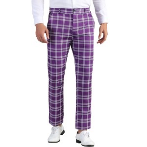 INSPIRE CHIC Men's Casual Flat Front Stretch Business Plaid Pattern Pants - 1 of 4