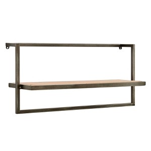 17" x 7.9" Floating Industrial Wood Wall Shelf with Metal Towel Bar Black - Danya B.: Wall Organizer for Bathroom - 1 of 4