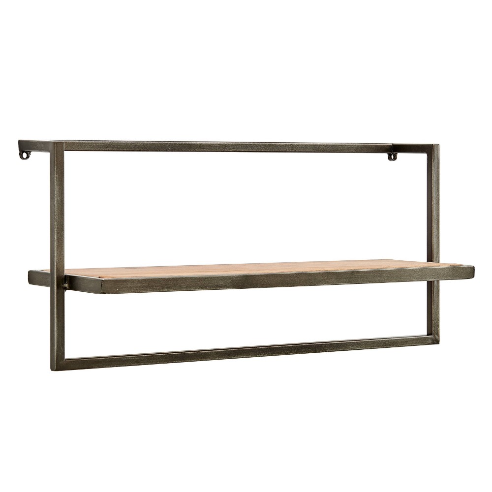 17"" x 7.9"" Floating Industrial Wood Wall Shelf with Metal Towel Bar Black - Danya B. | Target