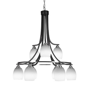 Toltec Lighting Paramount 9 - Light Chandelier in  Matte Black/Brushed Nickel with 5" White Linen  Shade - 1 of 1