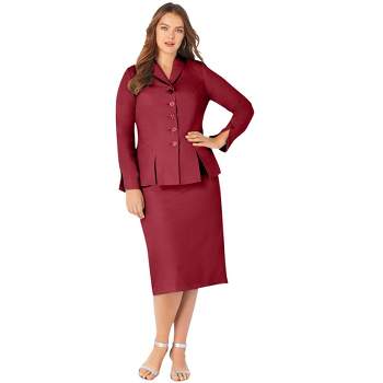 Jessica London Women's Plus Size Two Piece Single Breasted Pant Suit Set -  36 W, Rich Burgundy Red