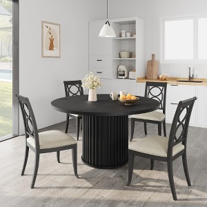 47" Round Dining Table for 4-6 – Industrial Kitchen Table with Sturdy Waveform Metal Pedestal Base for Dining Room and Kitchen - 1 of 4