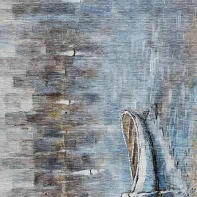 HomeRoots 5' X 8' Blue And Beige Nautical Washable Indoor Outdoor Area Rug