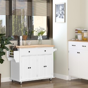 GDFStudio Scarlett Modern Rolling Kitchen Island Cart with Rubberwood Countertop and Storage Cabinets - 1 of 4