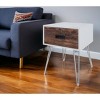 HomeRoots 23" Brown And White Wood And Metal Square End Table With Drawer - 2 of 4
