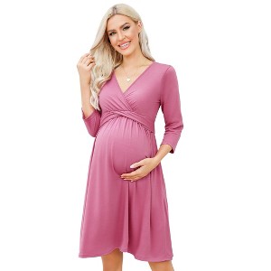 Casual Ruffle Maternity Dress Nursing A Line Party Midi Dress - 1 of 1