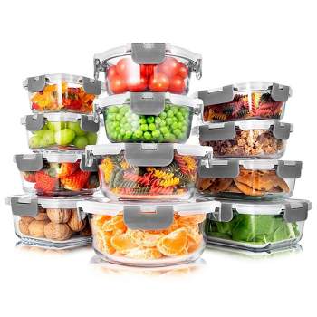 SereneLife 24-Piece Food Glass Storage Containers - Superior Glass Food Storage Set, Gray