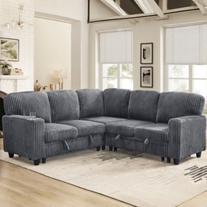 GDFStudio Rafael Modern 81'' 5-Seater Convertible Corduroy Upholstered Storage Sectional Sofa with USB Charging - 1 of 4