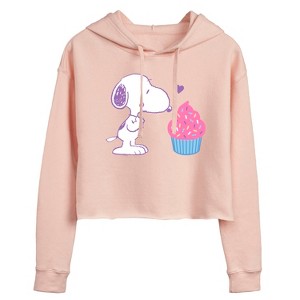 Women's - Peanuts - Snoopy Heart Cupcake Cropped Graphic Hoodie - 1 of 4