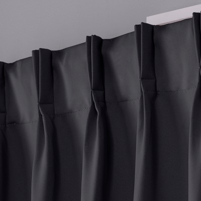 Charcoal Blackout Pinch Pleat Linen-Blend Curtain Panels