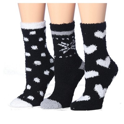 Tipi Toe Women's 3-Pairs Cozy Microfiber Anti-Skid Ebony Love Colorful Patterned Fuzzy Crew Socks