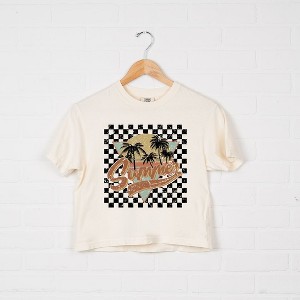 Simply Sage Market Women's Checkered Summer Short Sleeve Relaxed Fit Cropped Graphic Tee - 1 of 3