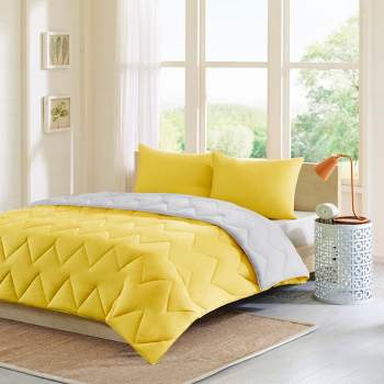 Gray/Yellow Penny Reversible Down Alternative Comforter Mini Set Full/Queen 3pc