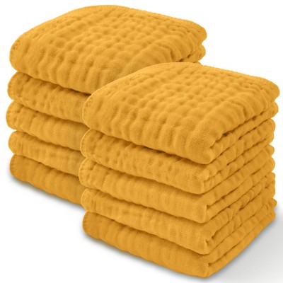 Image of Baby Washcloths Muslin Cotton, Large 10”x10” by Comfy Cubs  (Turmeric, Pack of 10)
