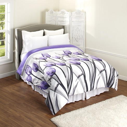 Full Size Purple Madison Park Essentials Marible 9 Piece Complete Comforter Cotton Sheet Bedding Set