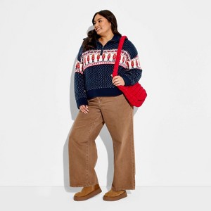 Women's Polo Collar Quarter Zip Novelty Pullover Sweater - Wild Fable™ - 1 of 3