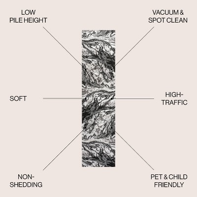 Black and Ivory Abstract Marbled Runner Rug