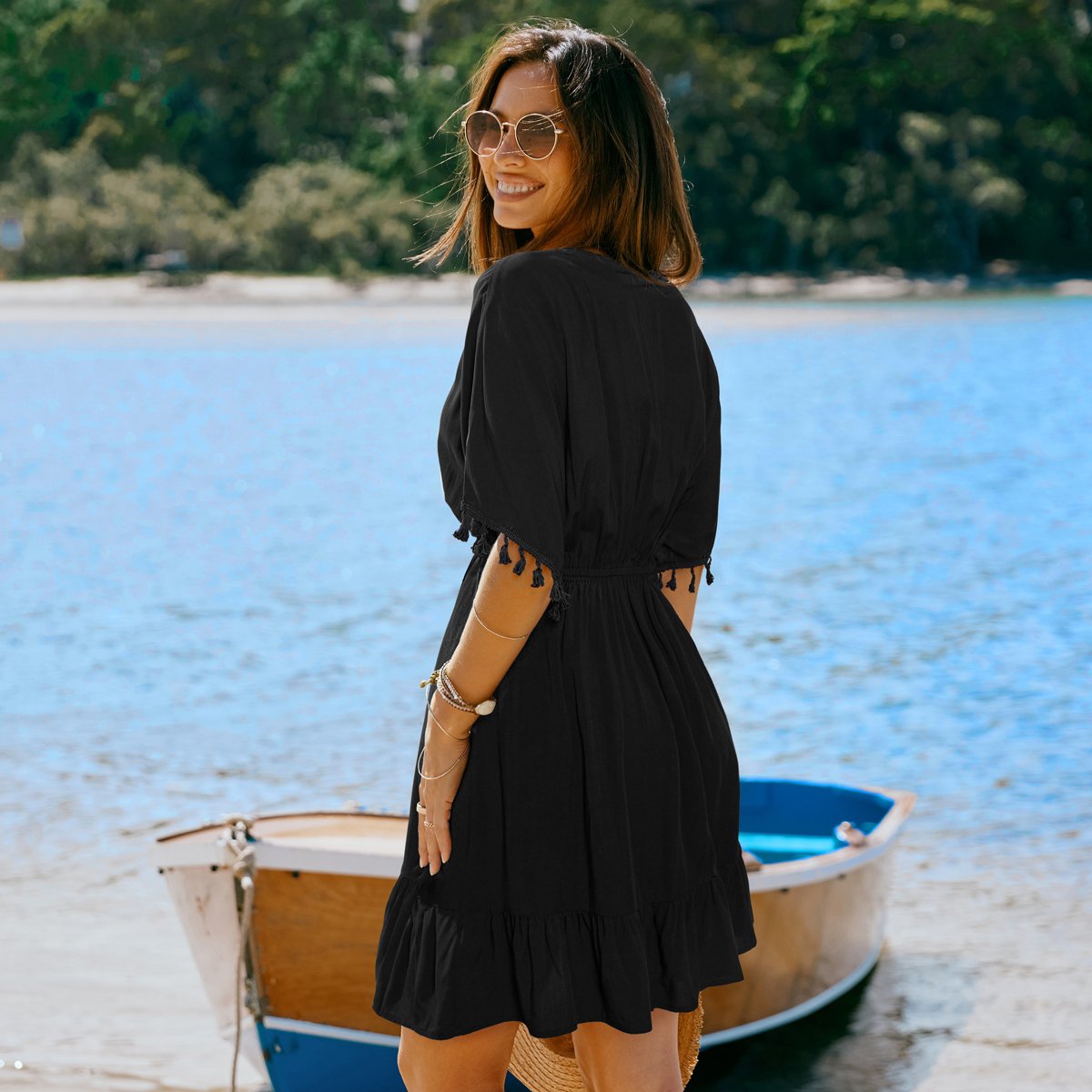Женские платья Cupshe Women's Boho Chic Beach Dress with Embroidered Details-S-Black — фото 4