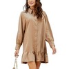 Women's Babydoll Ruffle Hem Shirt Dress Button Up Long Sleeve Collared Mini Dress - image 2 of 4