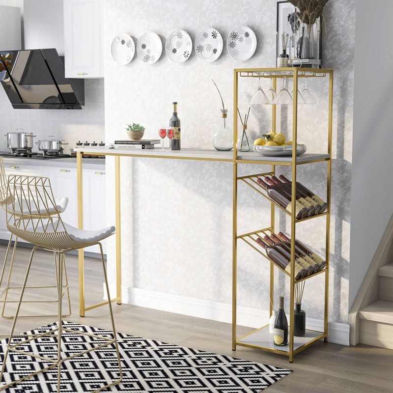 Bennis Bar Table with Wine Shelves High Gloss White/Gold Coated - HOMES: Inside + Out, 3 of 6