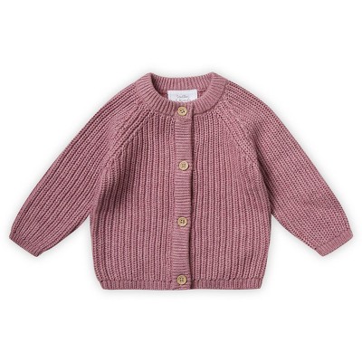 Image of Stellou & Friends 100% Cotton Chunky Ribbed Knitted Cardigan for Boys & Girls Ages 0-6 Years - 0-3 Months / Rose Pink Melange