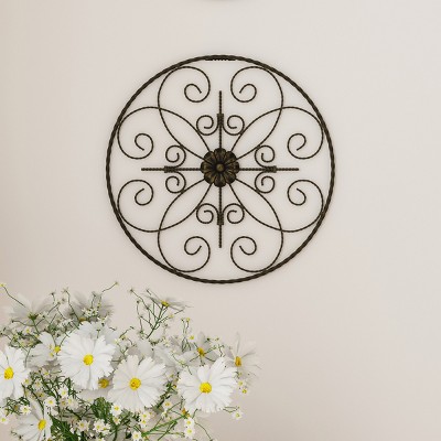 14" Round Medallion Metal Wall Art Almost Black - Lavish Home