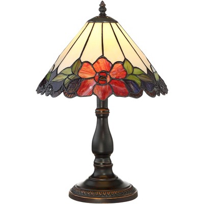 Robert Louis Tiffany Traditional Accent Table Lamp 17 1/2" High Bronze Floral Glass Art Shade for Bedroom Nightstand Office