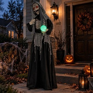 6 FT Halloween Animated Skeleton Witch Holding Magical Ball Life Size ...