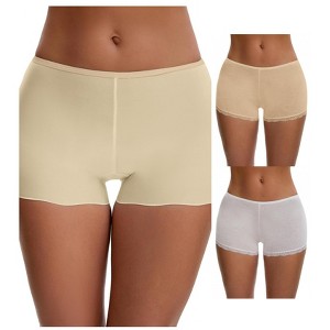 INSPIRE CHIC Ladies' Seamless Ice Silk Lace Trim Slip Shorts for Under Dresses Boyshorts 3 Packs - 1 of 4