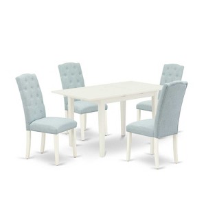 HomeStock 5-Pc Linen White Finish Solid Wood Top - Rectangular Button Tufted Upholstered Dining Room Set - Seats 4 - 1 of 4