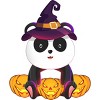Men's Design By Humans Cute Panda Mock up Witch With Jack O Lantern Halloween T-Shirt By thebeardstudio T-Shirt - 2 of 4
