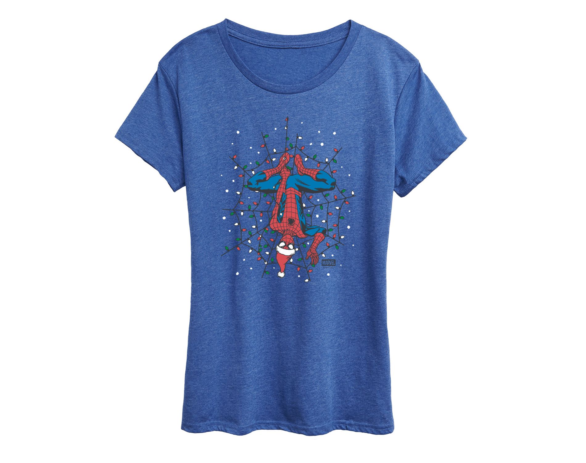Women's Marvel Holiday Lights Spider Man Short Sleeve Graphic T-Shirt - Heather Royal Blue - 2 X-Large