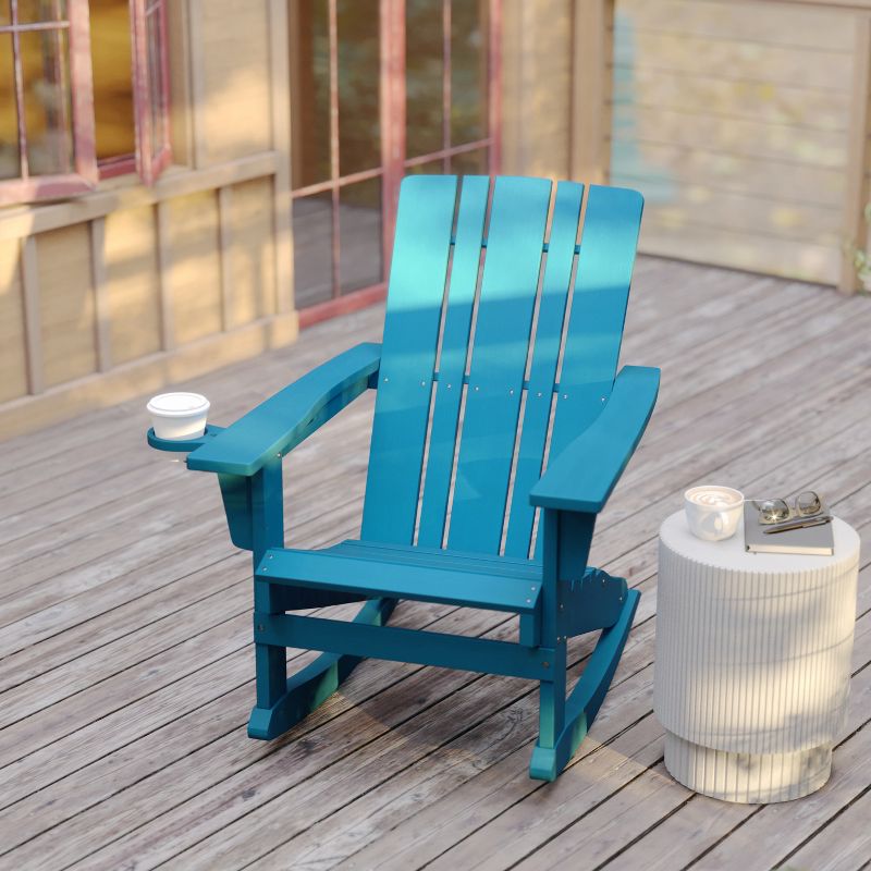 Flash Furniture Halifax HDPE Adirondack Chair with Cup Holder and Pull Out Ottoman, All-Weather HDPE Indoor/Outdoor Chair, 5 of 13