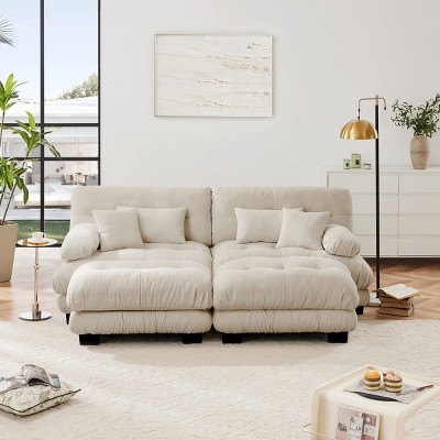 Cloud Couch Sectional Sofa,2 Seater Sofa With 2 Lumbar Pillows And 2 Throw Pillows,Upholstered Wide Arm Sofa For Living Room-Maison Boucle