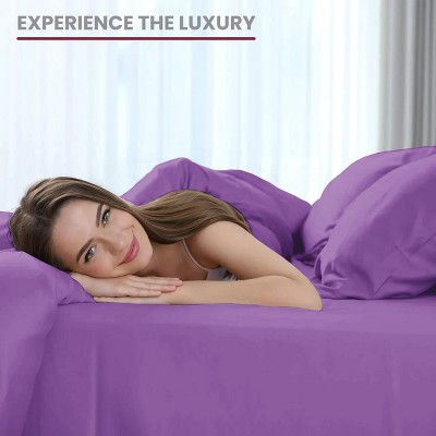 Twin Purple Microfiber Embroidered Deep Pocket Sheet Set