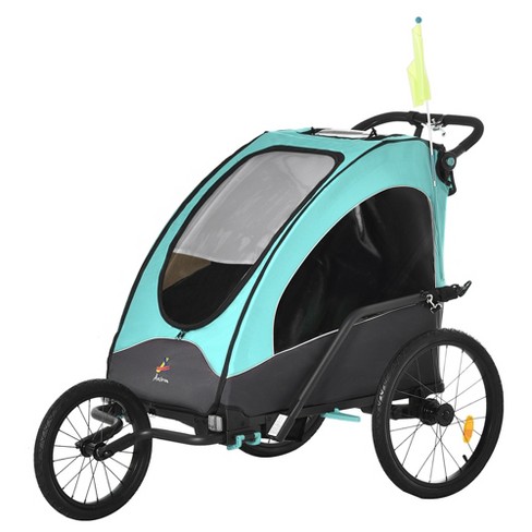 Aosom Bike Trailer for Kids 3 In1 Foldable Child Jogger Stroller Baby Stroller Transport Carrier Rubber Tires Kid Bicycle Trailer Blue and Gray