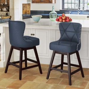 Arceso 26" Counter Height Swivel Bar Stools with Back, Faux Leather Upholstered Seat, Solid Wood Legs, Beige – Set for Kitchen Island or Home Bar - 1 of 4
