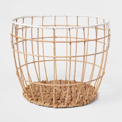 Large Kids' Woven Basket Natural with White Rim - Pillowfort™: Storage Basket with Cut-Out Handles, 18" Round