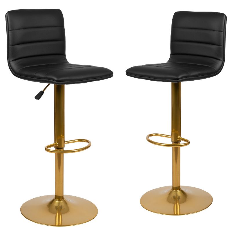 Merrick Lane Set of 2 Contemporary Height Adjustable Swivel Stools with Back and Pedestal Base with Footrest, 1 of 17